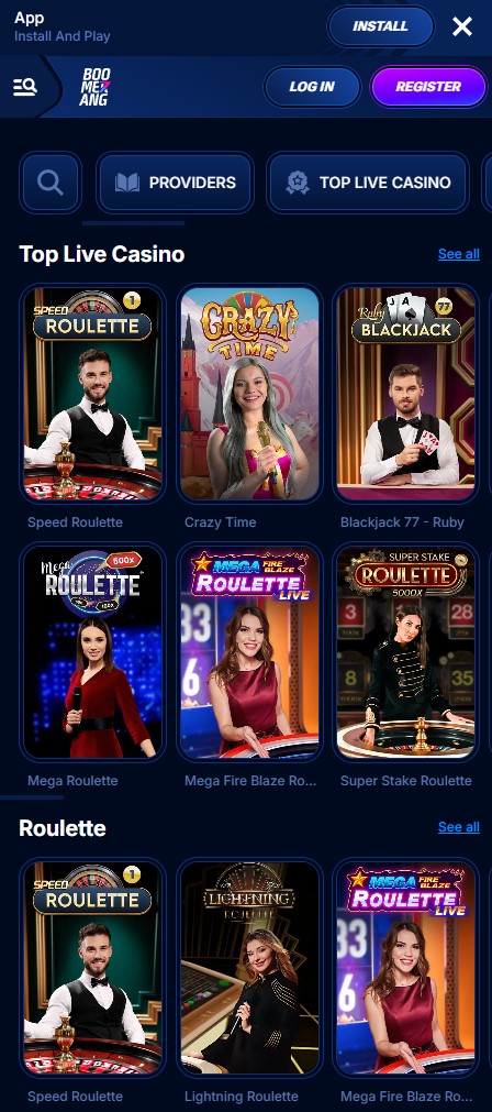 Live Casino mobil bei Boomerang